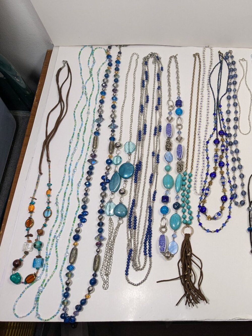 Blue Tone Beaded Necklace Lot 24 Fashion Jewelry Ready to Wear Variety